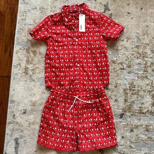 Janie and Jack button down short sleeve with matching swim trunks